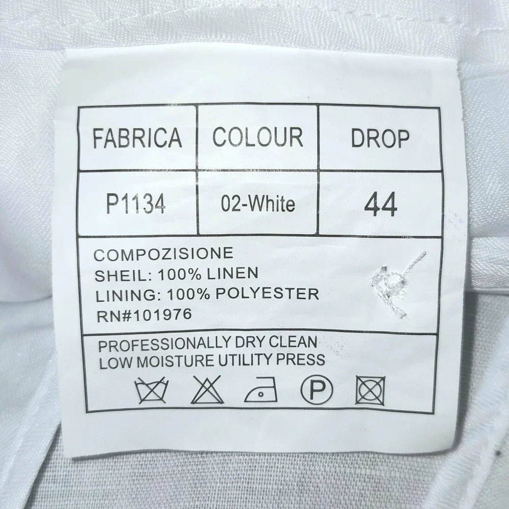 Giorgio Inserti Linen Trousers Mens 44X33 White Pleated Front Straight Leg Pants